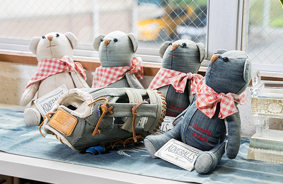 Stuffed animals and baseball gloves