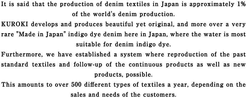 It is said that the production of denim textiles in Japan is approximately 1% of the world's denim production.
